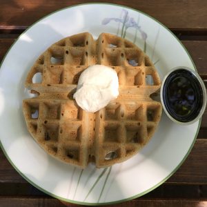 Classic Buckwheat Waffle with Macadmia Butter & Maple Syrup from ChocolaTree in Sedona, AZ.