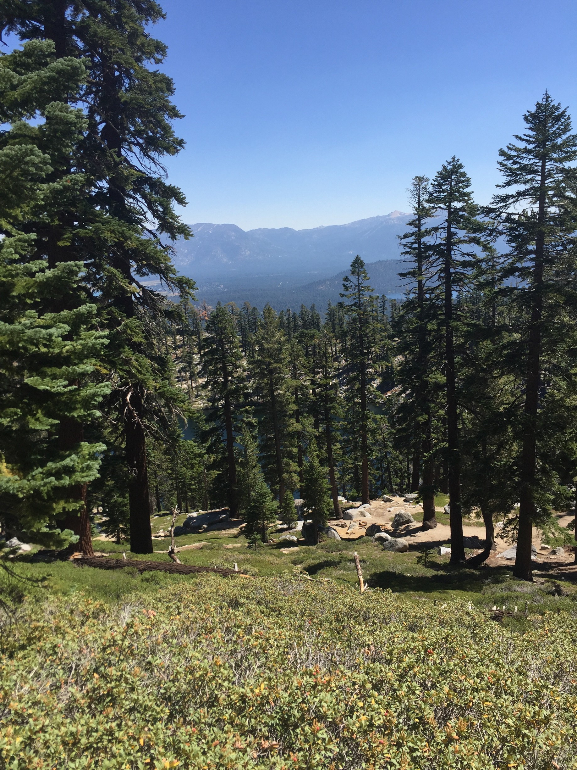 Climbing higher and away from Granite Lake, still visible below. 8/25/2016 Lake Tahoe