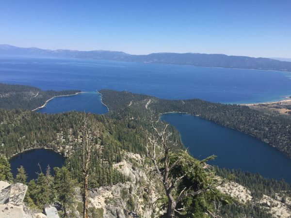 The view of Lake Tahoe in the distance, Emerald Bay, Granite Lake on the lower left, and Cascade Lake on the lower right. 8/25/2016