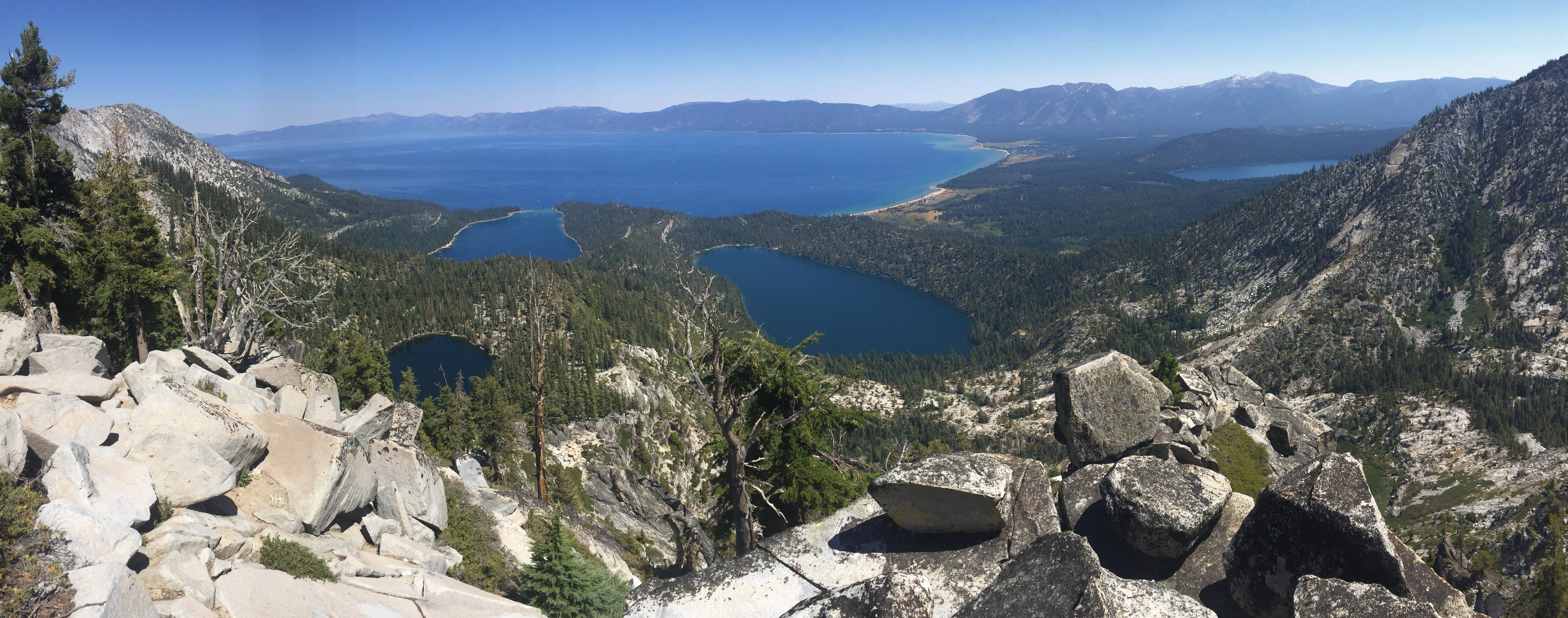 Panoramic view Lake Tahoe, Emerald Bay, Granite Lake, Cascade Lake, and Fallen Leaf Lake. 8/25/2016