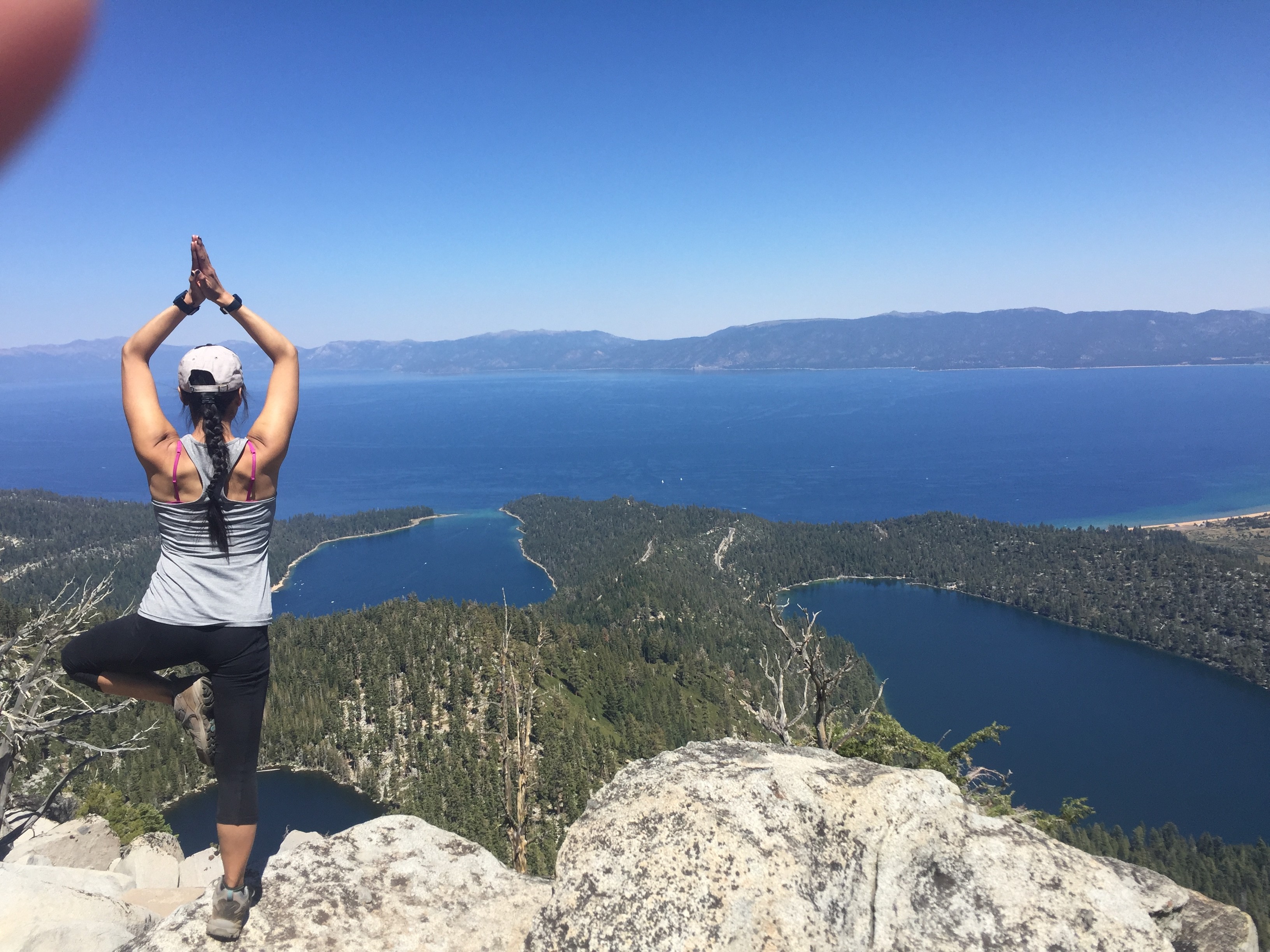 Me doing Tree Pose while standing on some rocks atop Maggie's Peaks north. 8/25/2016 Lake Tahoe