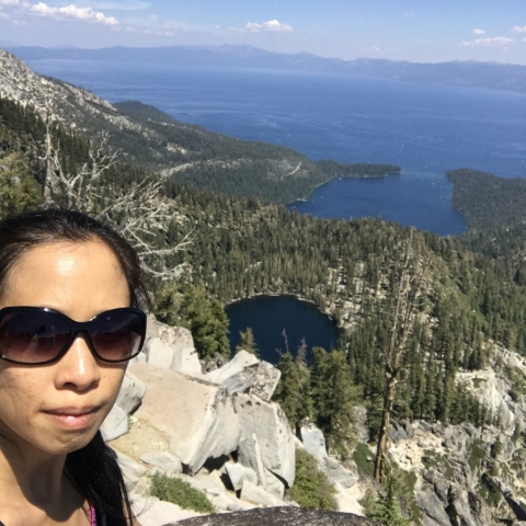 An attempt at a selfie with the lakes down below. 8/24/2017 Lake Tahoe