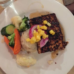 The Jerk Tofu on mashed potatoes. From Freshies Restaurant & Bar in South Lake Tahoe, CA. 8/21/2016